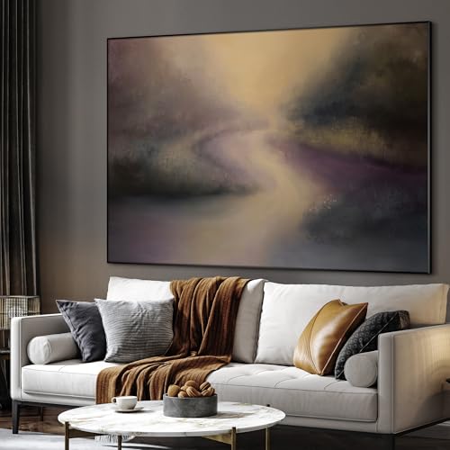 36"x46" Extra Large Framed Wall Art Golden Light River Path Dreamy Impressionist Landscape Illustration for Home Living Room Bedroom Decor