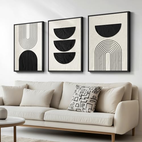 Framed Neutral Black and Beige Abstract Wall Art Set (3 Count)