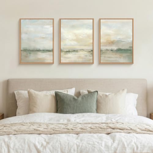 Abstract Green Gray Pastel Framed Canvas Wall Art