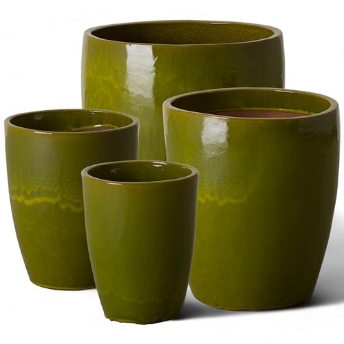 Bullet 11.5 in. Green Ceramic Round Planter