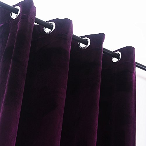 Set of 2 Velvet Flannel Room Darkening Blackout Curtains Panels Drapes Grommet 52 Wide by 108 Long Purple for Living Room (2 Count)