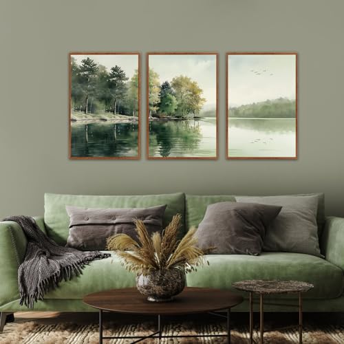 Misty Forest Decor Nature Mountain Lake Wall Art Set