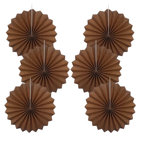 Brown Party Decorations 16in Brown Hanging Paper Fans Set DIY 6Pcs (30 Count)