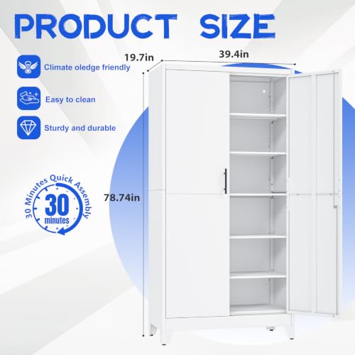 79" Tall Metal Pantry Storage Cabinet with Lock