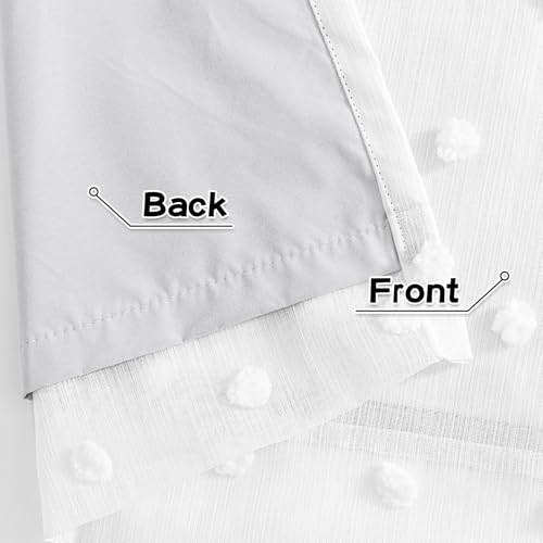 White Blackout Curtains 63 Inches Long for Bedroom 100% Light Blocking Kids Curtain Thermal Insulated Short Curtains with White Pom Pom Sheer Room Darkening Grommet (2 Count)