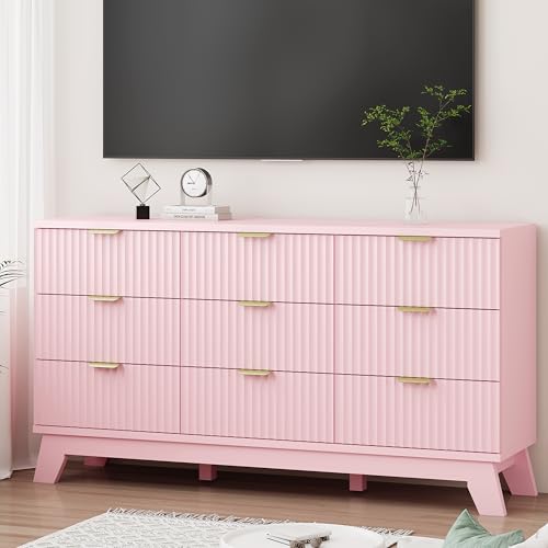 Fluted Dresser for Bedroom with 9 Drawers