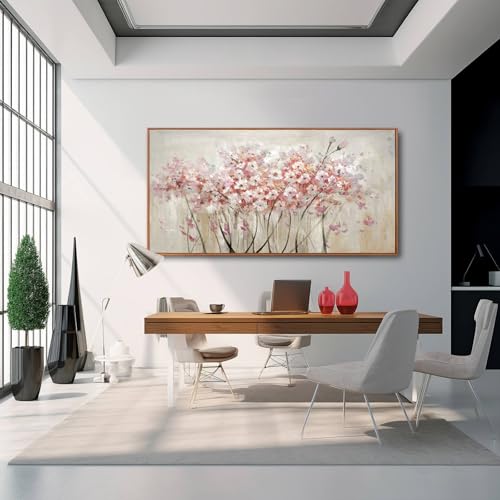 Pink Large Framed Canvas Wall Art Botanical Photo Canvas 29"x58" Artwork for Living Room Kitchen Women Room Decor for Bedroom