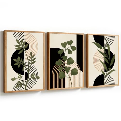 KAlRNE Boho Sage Green Decor Botanical Framed Line Wall Art Set (3 Count)