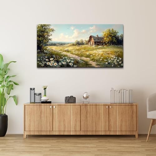Large Wall Decor Canvas For Living Room Wall Art For Bedroom Office Wall Decor Vintage Country Field Painting Pictures Decoration Artwork Farmhouse Home Decor Mural Aesthetics 24"x48"