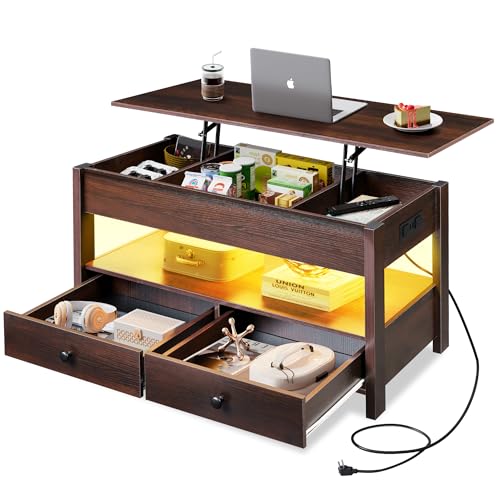 Lift Top Coffee Table with 2 Drawers Storage