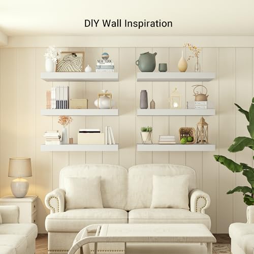 72 x 12 Deep Floating Shelves Wall Mounted Set of 2 White