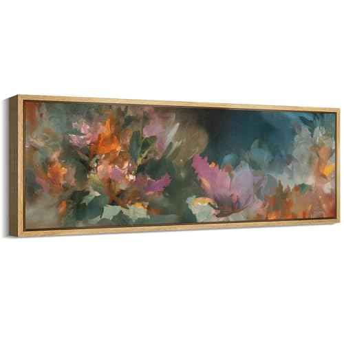 Large Framed Canvas Print Wall Art Colorful Abstract Floral Antique Retro Fine Art Illustrations Decorative Colorful for Bedroom