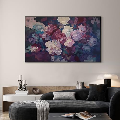 30"x60" Extra Large Framed Wall Art Bold Peony Bloom in Colorful Impressionist Style