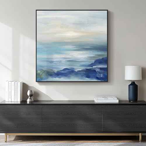 Large Framed Blue Abstract Wall Art Decor