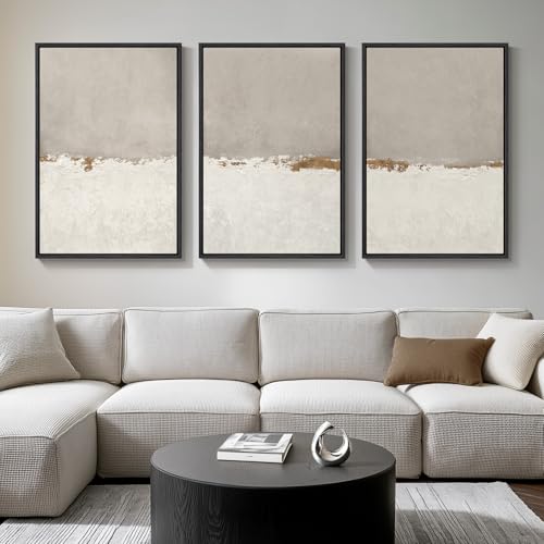 Large Framed Modern Taupe Abstract Wall Art for Living Room (3 Count)
