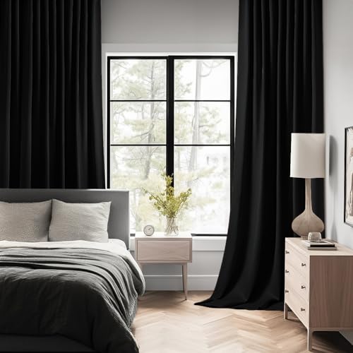 Black Back Tab Blackout Curtains 52x54 Inch Length 2 Panels Set (2 Count)