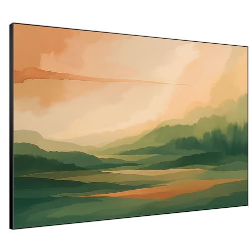 46"x60" Extra Large Framed Wall Art Serene Green Mountains Horizon Landscape Illustration for Home Living Room Bedroom Decor
