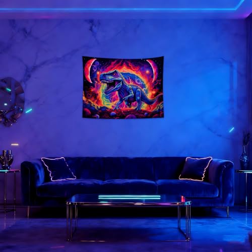 Blacklight Dinosaur Tapestry Wall Hanging Black Light Tapestries Uv Glow in the Dark Dino Poster for Teen Boys Room Bedroom 31.5" L x 39.4" W