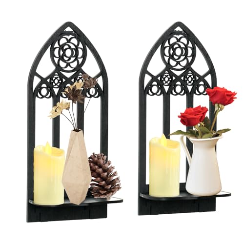 Wooden Gothic Candle Sconces Wall Decor Set of 2 (2 Count)