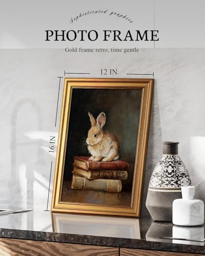 Vintage Gold Framed Rabbit Wall Art Print