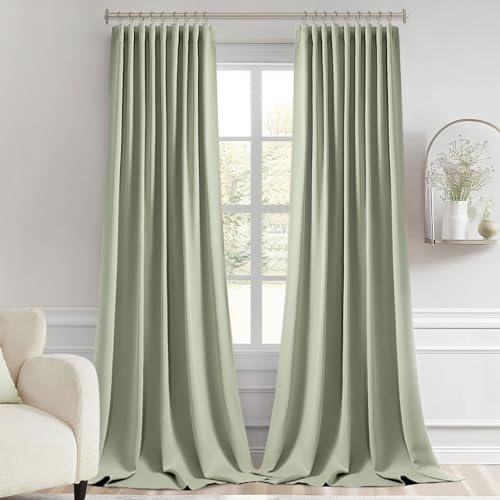 Sage Green Back Tab Blackout Curtains 52x120 Inch Long 2 Panels Set (2 Count)