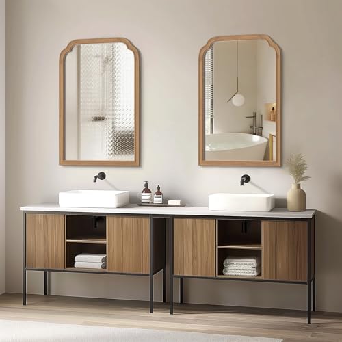Wood Frame Wall Mirror Rounded Corner Arch Rectangle Mirror for Entryway
