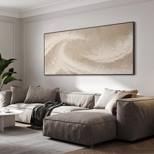 36"x72" Extra Large Framed Wall Art Soft Sand Wave Abstract Neutral Illustration for Home Living Room Bedroom Decor