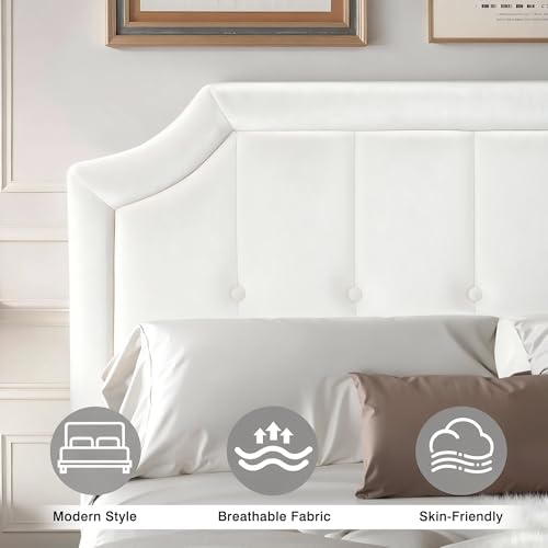 Queen Size Bed Frame with Velvet Upholstered Headboard