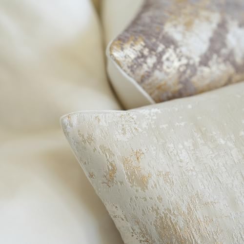 Cream Champagne Metallic Jacquard Pillow Covers 18x18 Pack of 2 Velvet Back Modern Glam Sofa Decor (2 Count)