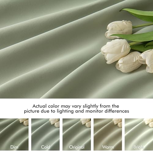 Sage Green Back Tab Blackout Curtains 52x63 Inches Long 2 Panels Set (2 Count)