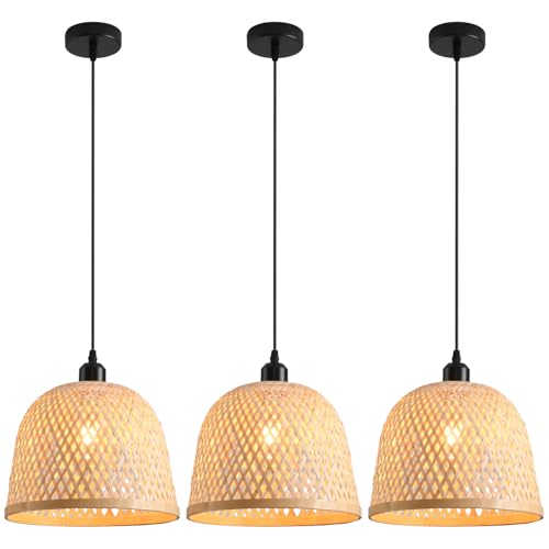 3 Pack Bamboo Pendant Light Mini Rattan Chandelier