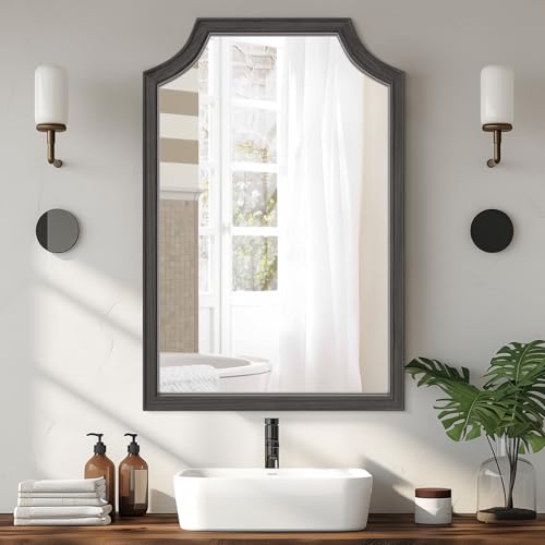 Scalloped Wood Mirror for Small Bathroom Vanity 20x30 Inch Rectangle Wall Mirror Decor for Hallway Bedroom Living Room Home