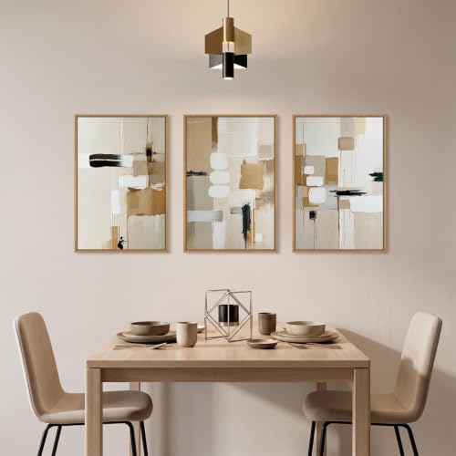Large Abstract Beige Framed Canvas Wall Art Set