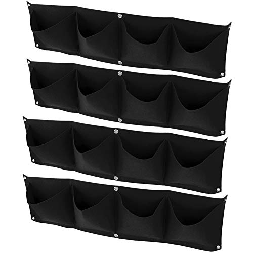 4Pcs 4 Pocket Felt Vertical Wall Garden Planter Plant Grow Bag Reusable Wall Mounted Planting Growing Bag for Flower Vegetable (4 Count)