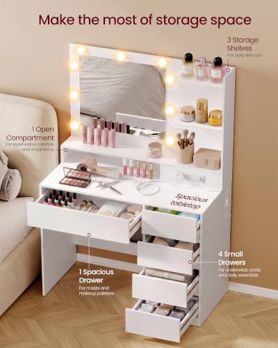 31.5 Inch Vanity Desk with Mirror and Lights