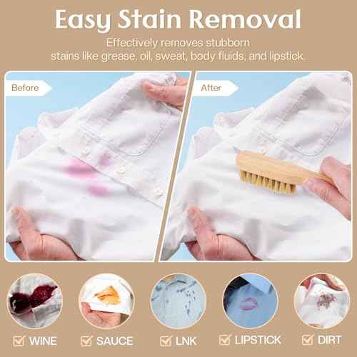 3 Pcs Wood Laundry Stain Brush Stain Remover Brushes with Boar Bristle Small Stain Brush for Clothes for Scrubbing Stains from Furniture Fabric Leather (3 Count)