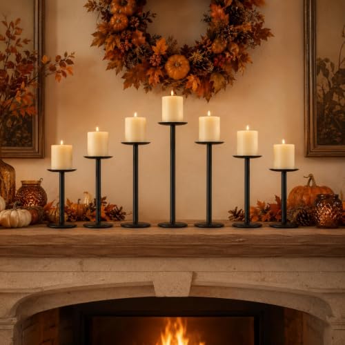 7 Pcs 2-in-1 Convertible Taper & Pillar Candle Holders, Fireplace (7 Count)