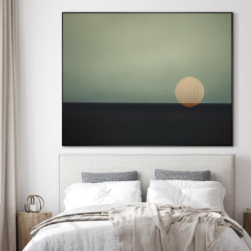 60"x72" Extra Large Framed Wall Art Minimalist Seascape Sunset with Golden Sun on Horizon for Home Living Room Bedroom Decor