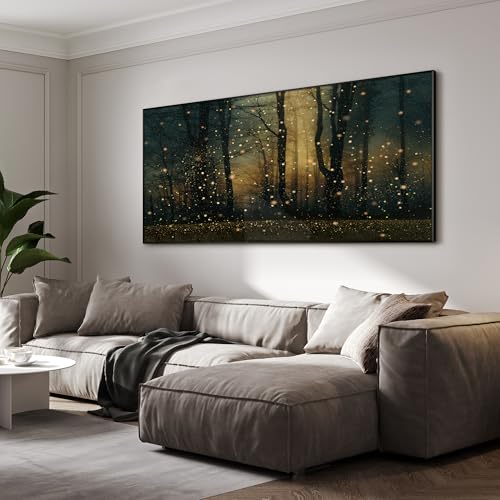 24"x46" Extra Large Framed Wall Art Magical Firefly Forest at Twilight