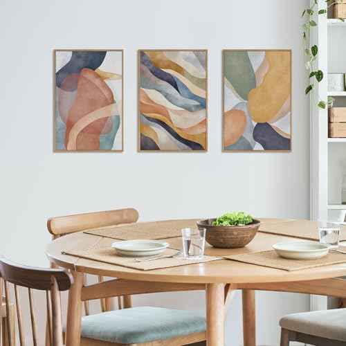 Large Abstract Neutral Framed Canvas Wall Art Set (3 Count)