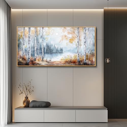 Large Wall Art For Living Room Canvas Wall Decor For Bedroom Office Decorations Trees Forest Landscape Painting Lake view Wall Pictures Home Decor Printing Artwork Wood Framed 30x60 In