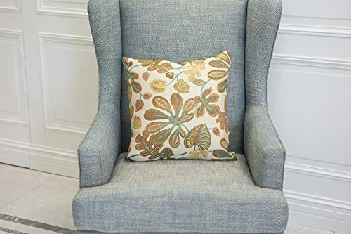 Set of 2 Jacquard Tropical Leaf Pattern Throw Pillow Covers Decorative Pillowcase 22X22 Inches (2 Count)