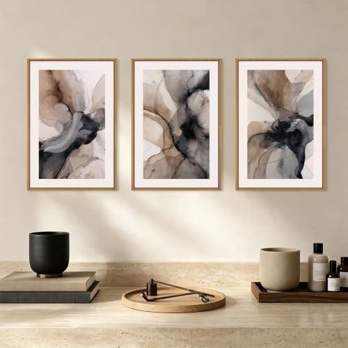 Abstract Brown Marble Framed Canvas Wall Art Set