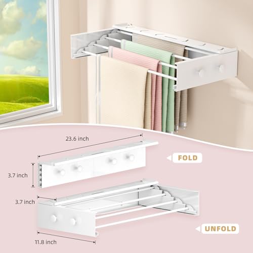 Wall Mounted Drying Rack with 4 Hooks and Shelf