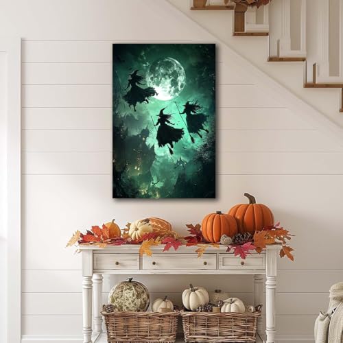 Flying Three Witches Halloween Canvas Wall Painting