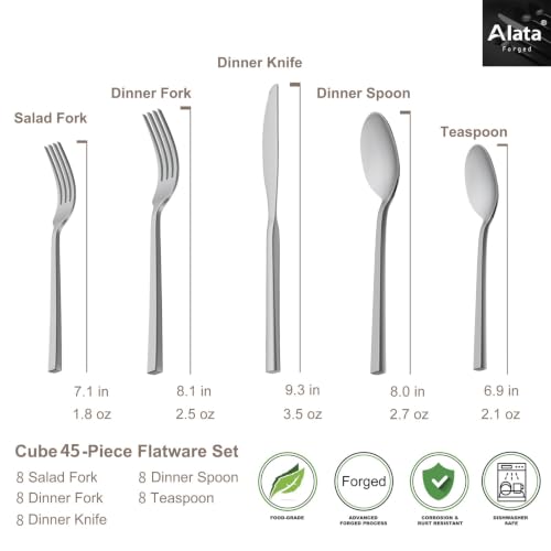Cube 45 Piece Forged Stainless Steel Flatware Set Cutlery Set (8 Count)