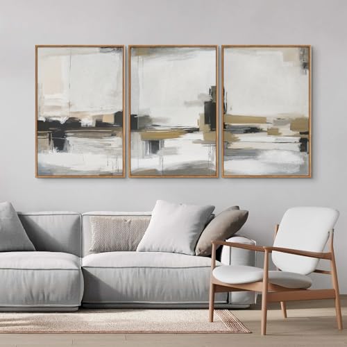 Beige Abstract Framed Canvas Wall Art Set (3 Count)