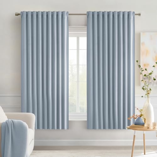 Light Blue Back Tab Blackout Curtains 52x63 Inches Long 2 Panels Set (2 Count)