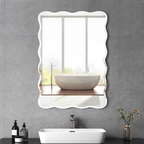 20x30 Inch Frameless Wavy Wall Mirror for Bathroom Sink