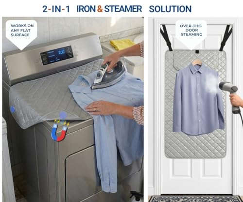 Premium Ironing Mat 39"x18.5" Table Top Over Door Heat Resistant Pad with Magnetic Corners Portable Silicone Surface for Quilting Supplies and Notions Sewing Travel
